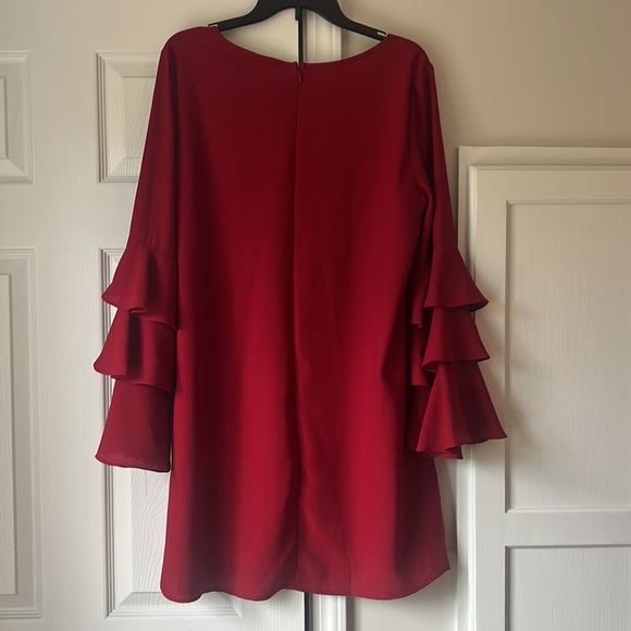 Andree Red Chiffon Dress with Ruffle Long Sleeves - Large - Picture 3 of 3